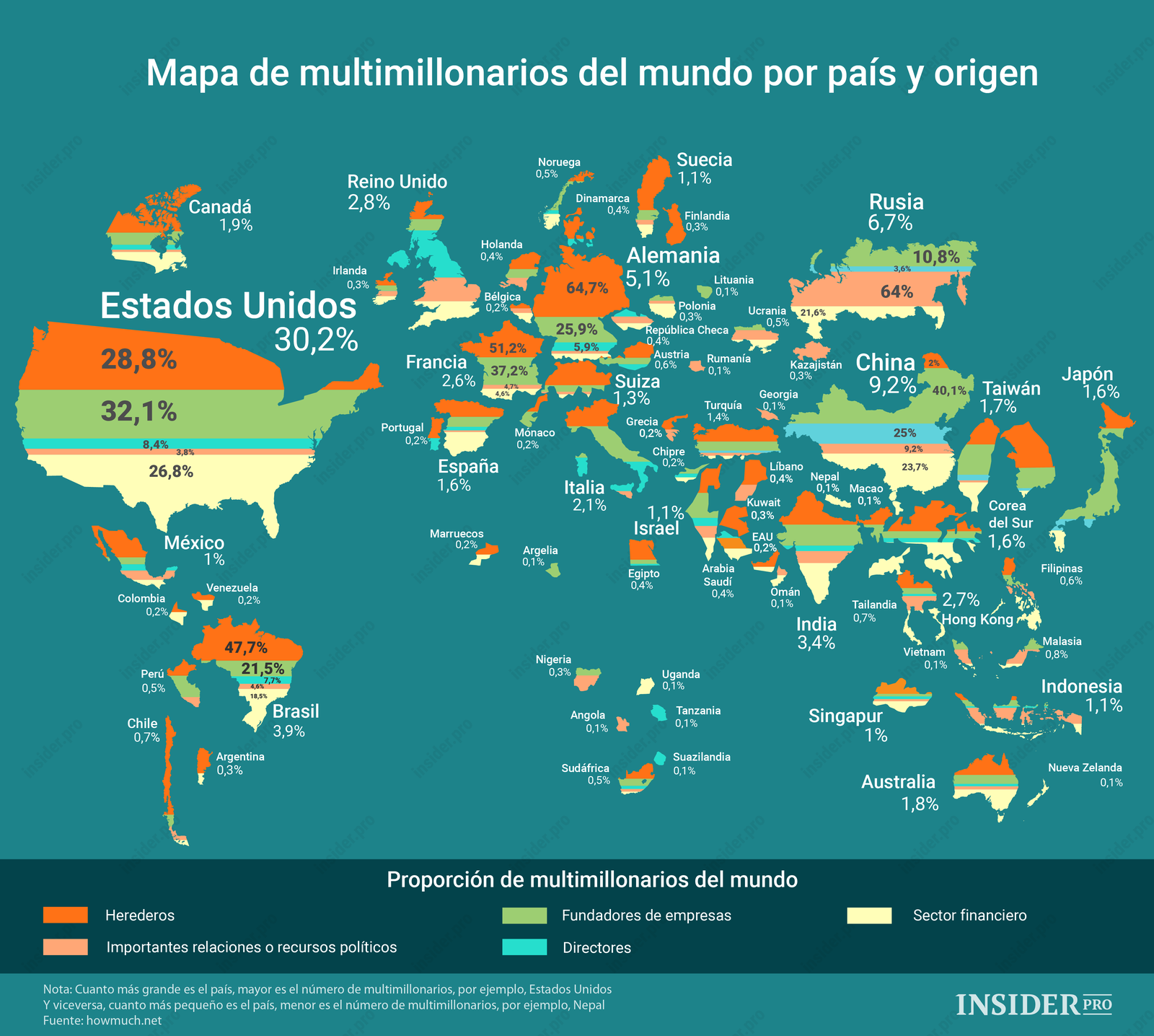 Infografía: Mapa de multimillonarios del mundo por país y origen