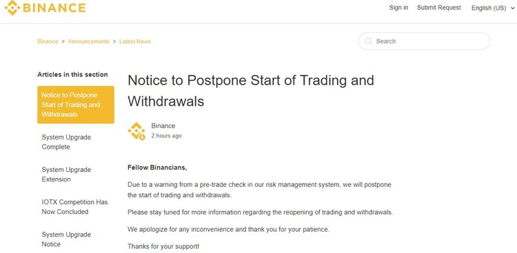 Binance Experiences Troublesome Upgrade