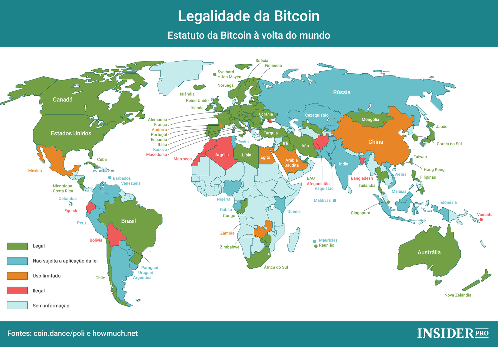 Legalidade da Bitcoin à volta do mundo
