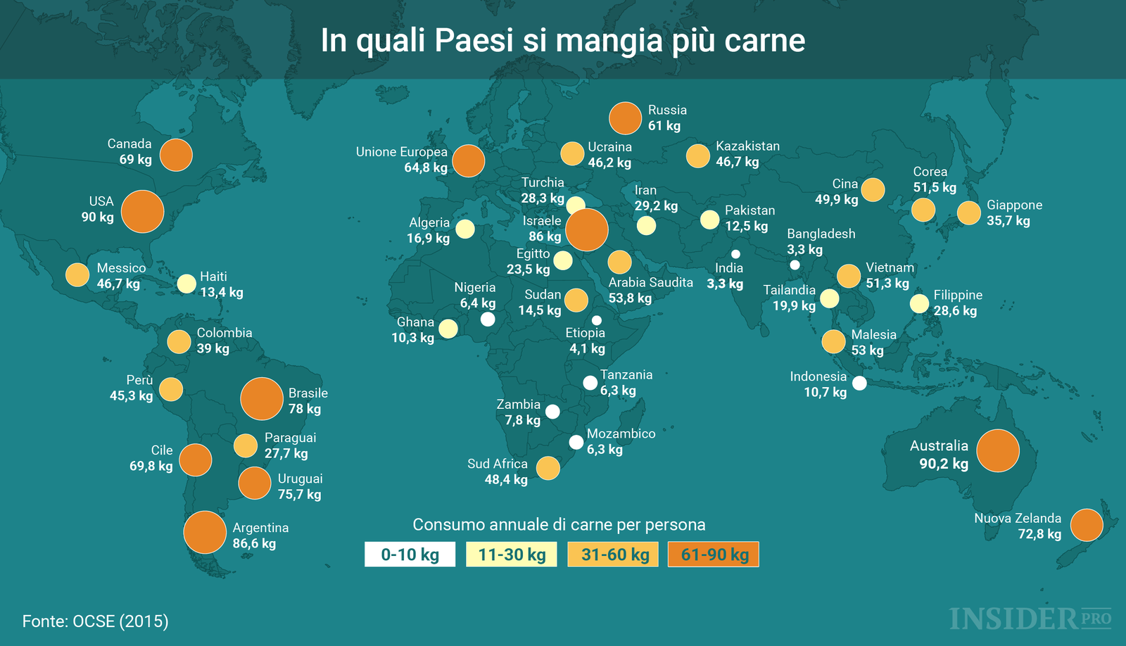 Il consumo di carne nel mondo in un grafico Infografica