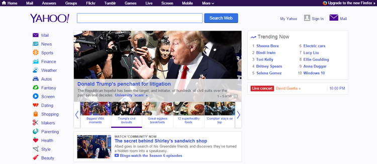 La primera versión de Google, Facebook y YouTube 