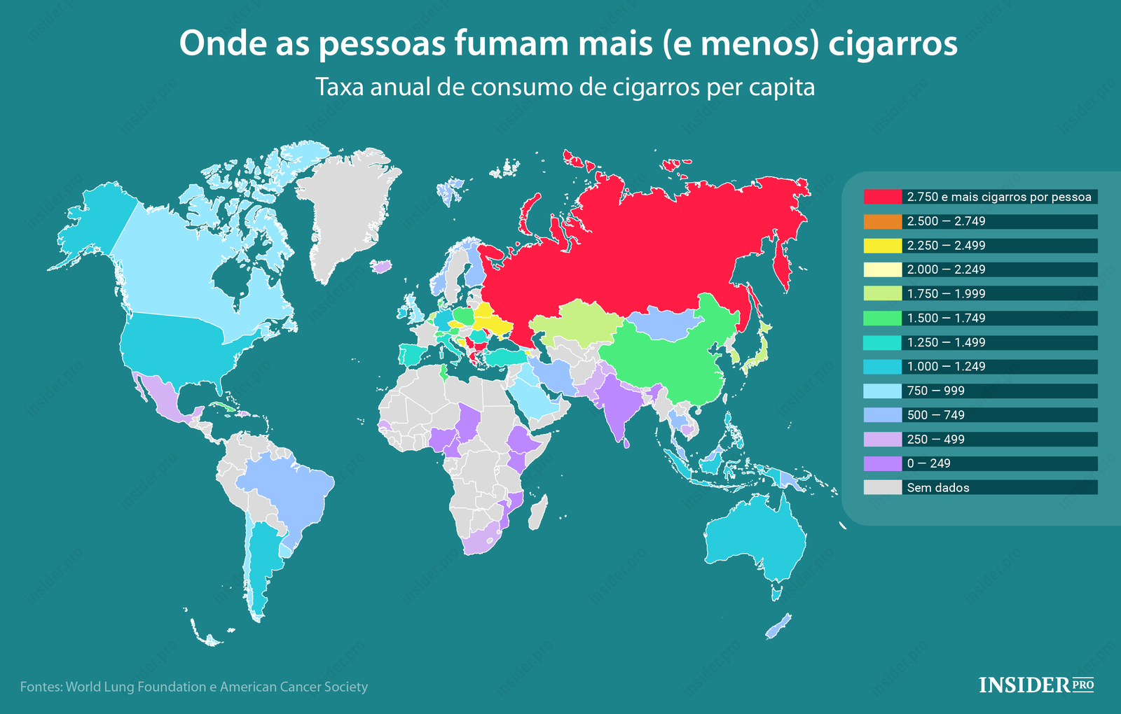 Gráfico: Onde se fuma mais e menos no mundo
