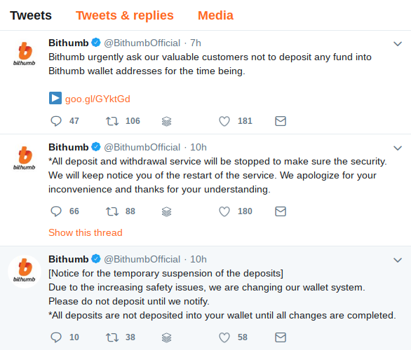 Bithumb Hacked, Operations Frozen