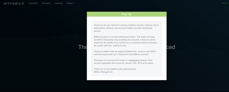 Bitfinex sospende la registrazione di nuovi utenti