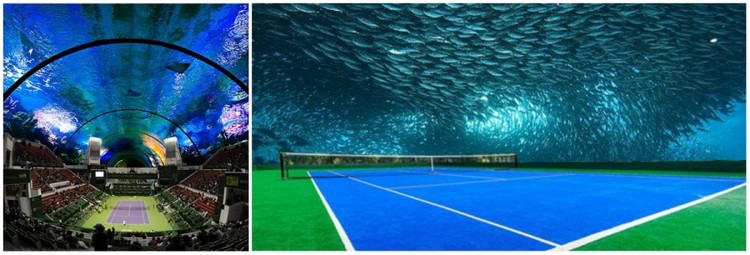 Um campo de ténis debaixo de água