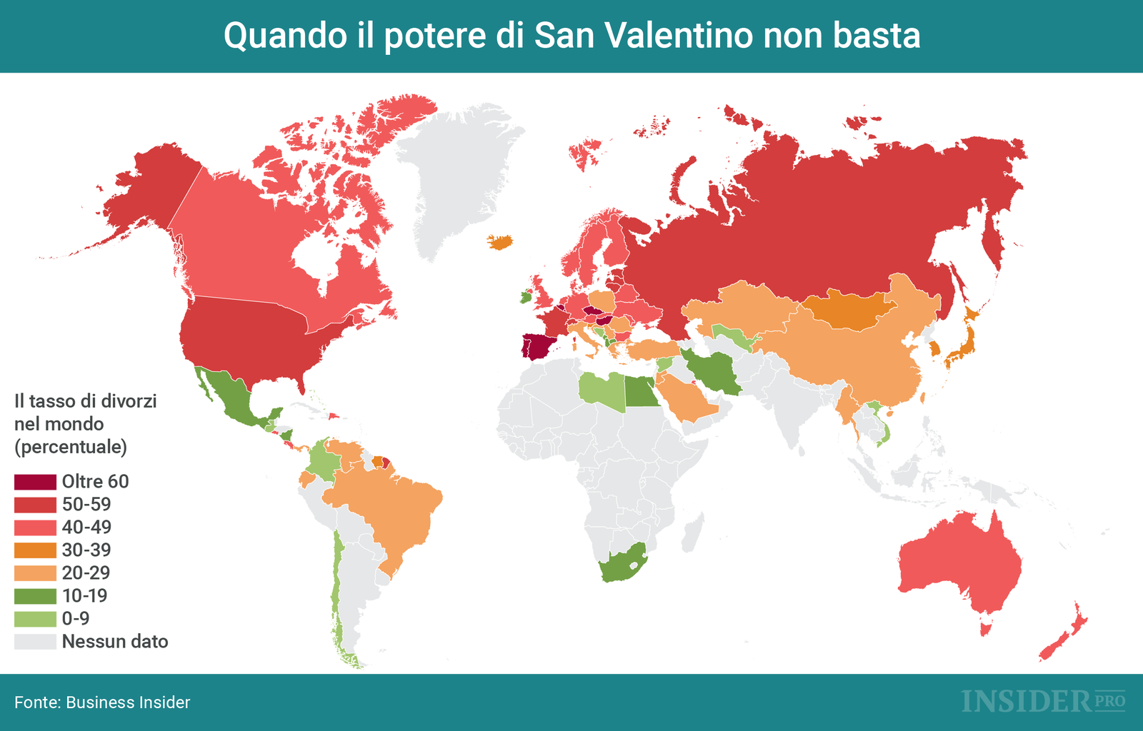 Il tasso di divorzi nel mondo