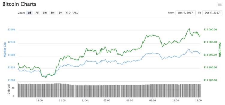 Bitcoin superou os 12.000 dólares pela primeira vez