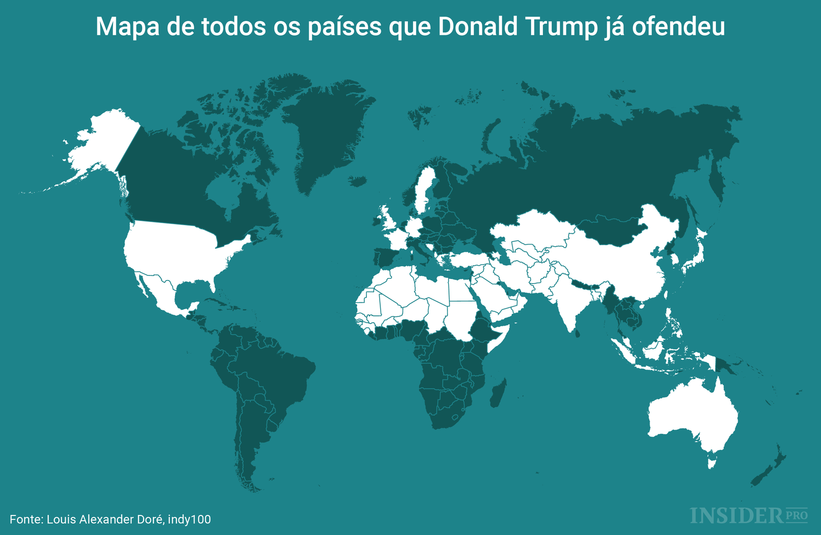 Mapa de todos os países que Donald Trump já ofendeu
