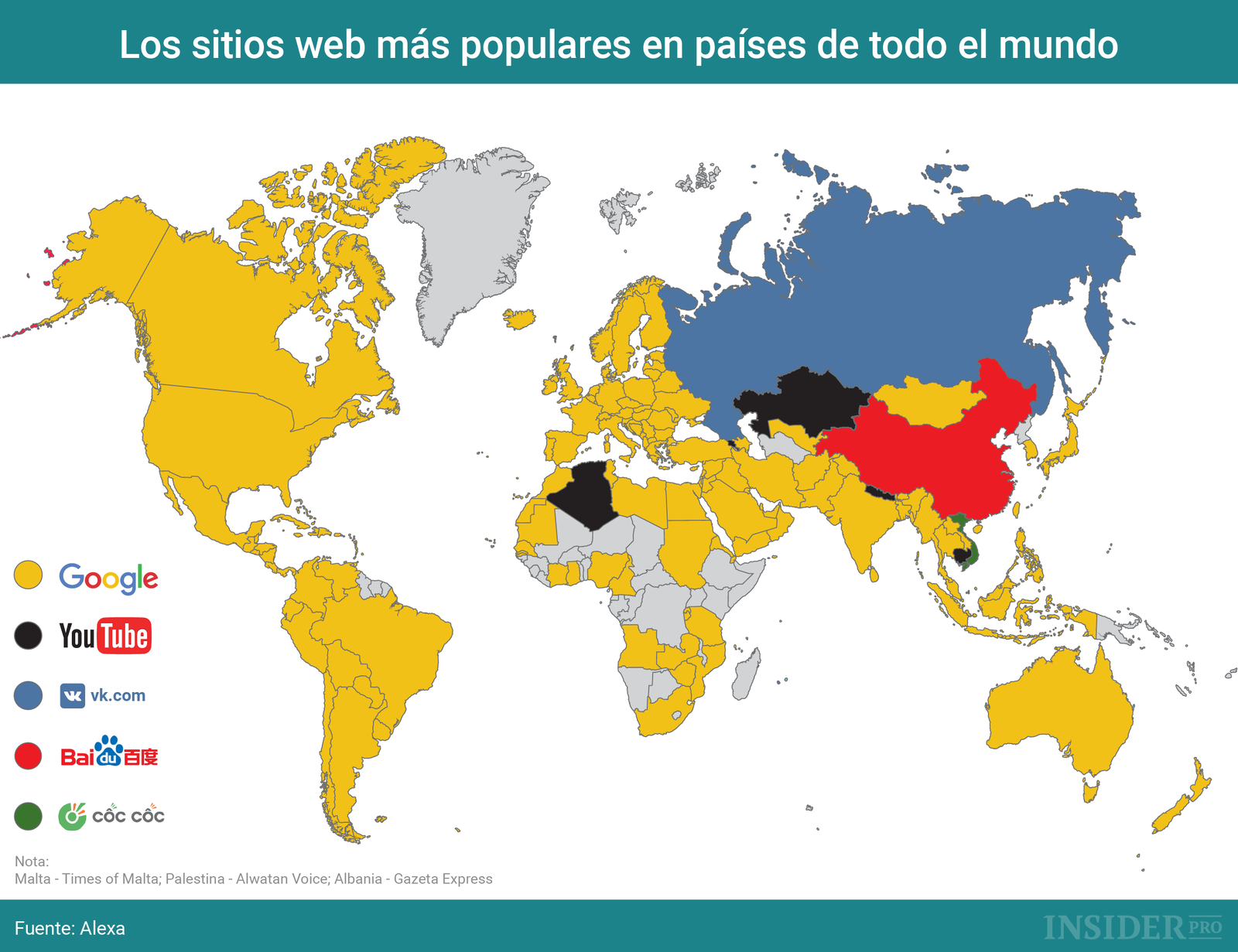 Gráfico del día: Los sitios web más populares en diferentes países